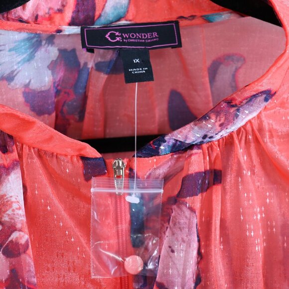 C Wonder by Christian Siriano Sheer Organza Jacket 1X Terracotta Zip Front - Picture 13 of 14